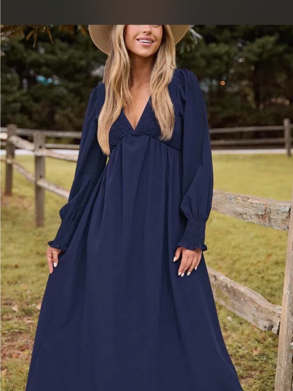 Cupshe Navy V-Neck Smocked Maxi Dress SKU 114 size XL